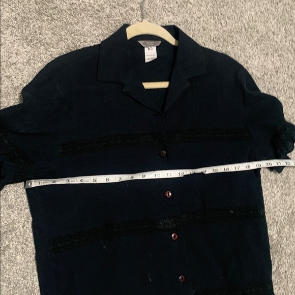 Vintage Stonebridge Black Ruffle Trim Boho Embroidered Short Sleeve Button Shirt - Picture 7 of 7